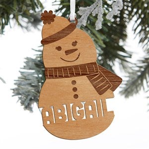Snowman Character Personalized Natural Wood Ornament