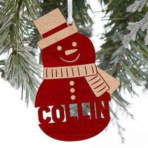 Snowman Character Personalized Red Maple Wood Ornament