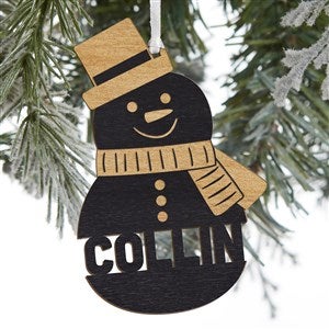 Snowman Character Personalized Black Wood Ornament