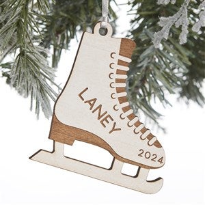 Figure Skates Personalized Wood Ornament - Whitewash