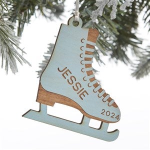 Figure Skates Personalized Wood Ornament - Blue Stain