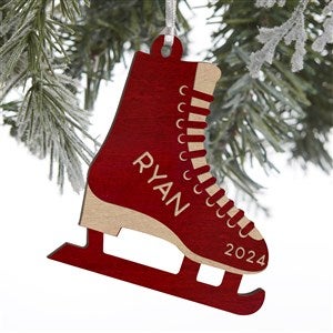 Figure Skates Personalized Wood Ornament - Red Maple