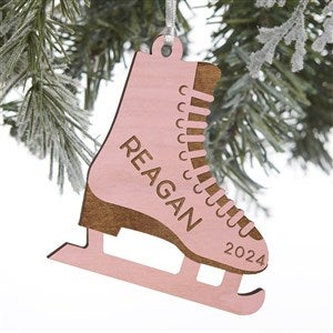 Figure Skates Personalized Wood Ornament - Pink Stain