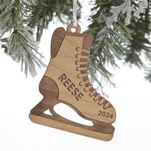 Hockey Skates Personalized Natural Wood Ornament