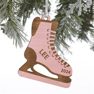 Hockey Skates Personalized Pink Stain Wood Ornament