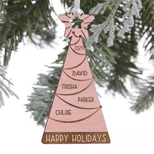 Family Christmas Tree Personalized Pink Stain Wood Ornament