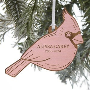 Cardinal Memorial Personalized Wood Ornament - Pink Stain