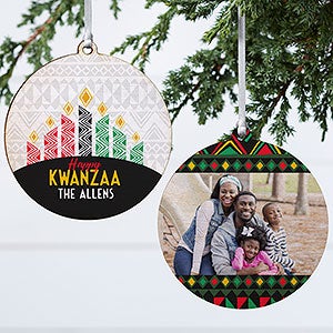 Family Kwanzaa Personalized Wood Photo Ornament