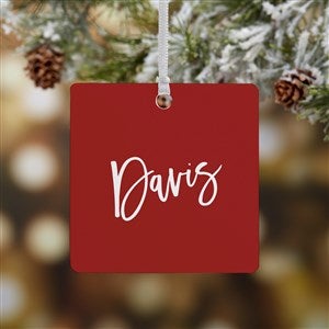 Family Scripty Name Personalized Square Photo Ornament
