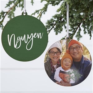 Family Scripty Name Personalized Ornament - 2 Sided Wood