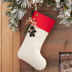 Gingerbread Family Red Stocking with Personalized Black Wood Tag