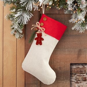 Gingerbread Family Red Stocking with Personalized Red Wood Tag