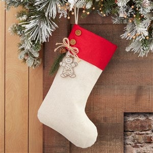 Gingerbread Family Red Stocking with Personalized Whitewash Wood Tag