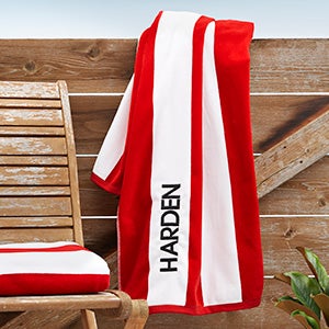 Embroidered Cabana Stripe Beach Towel - Red