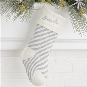 Silver Stripe Candy Cane Personalized Christmas Knit Stocking-32742-S