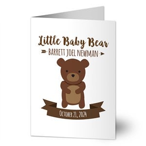 Woodland Adventure Bear Personalized Baby Greeting Card - Signature