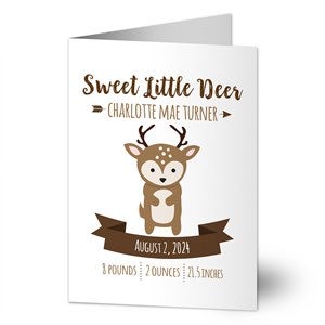 Woodland Adventure Deer Personalized Baby Greeting Card - Signature
