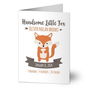 Woodland Adventure Fox Personalized Baby Greeting Card - Signature
