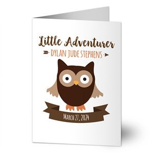 Woodland Adventure Owl Personalized Baby Greeting Card - Signature