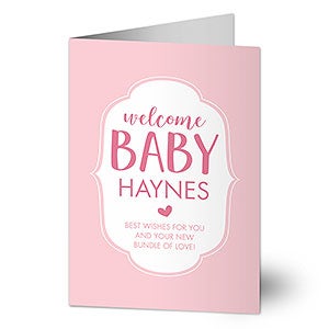 Welcome Baby Girl Personalized Greeting Card - Signature