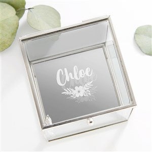 Floral Reflections Personalized Glass Jewelry Box - Silver