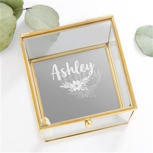 Floral Reflections Personalized Glass Jewelry Box - Gold