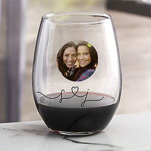 Drawn Together By Love Personalized 21oz Photo Stemless Wine Glass
