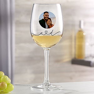 Drawn Together By Love Personalized 12oz Photo White Wine Glass