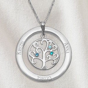 Family Tree Personalized Sterling Silver Birthstone Necklace - 3 Stones - 32868D-3SS