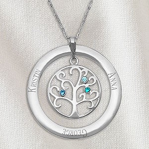 Family Tree Personalized Sterling Silver Birthstone Necklace - 3 Stones