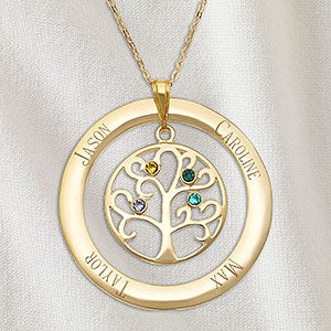Family Tree Personalized Gold Birthstone Necklace - 4 Stones