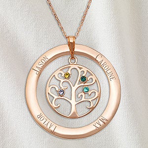 Family Tree Personalized Rose Gold Birthstone Necklace - 4 Stones