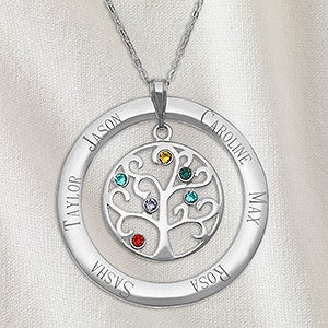 Family Tree Personalized Sterling Silver Birthstone Necklace - 6 Stones