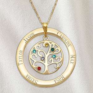Family Tree Personalized Gold Birthstone Necklace - 6 Stones