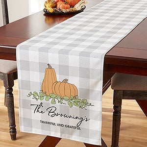 Precious Moments Pumpkins & Buffalo Check Personalized Table Runner - 16x120
