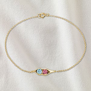 Peas In A Pod Personalized Gold Birthstone Bracelet - 2 Stones