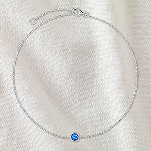 Bezel Set Birthstone Personalized Sterling Silver Anklet - 1 Stone