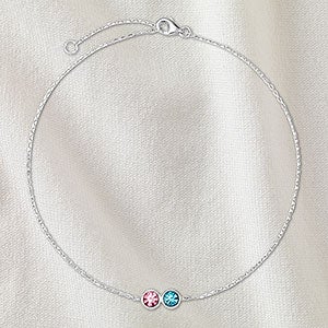 Bezel Set Birthstone Personalized Sterling Silver Anklet - 2 Stone