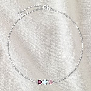 Bezel Set Birthstone Personalized Sterling Silver Anklet - 3 Stone