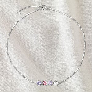 Bezel Set Birthstone Personalized Sterling Silver Anklet - 4 Stone