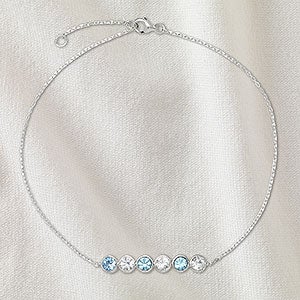 Bezel Set Birthstone Personalized Sterling Silver Anklet - 6 Stone