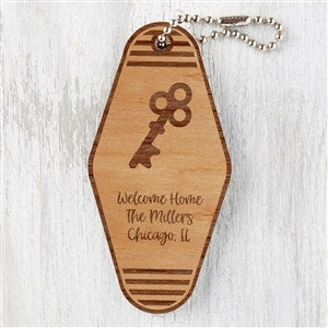 New Home Personalized Wood Motel Keychain - Natural