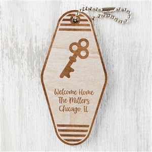 New Home Personalized Wood Motel Keychain - Whitewash