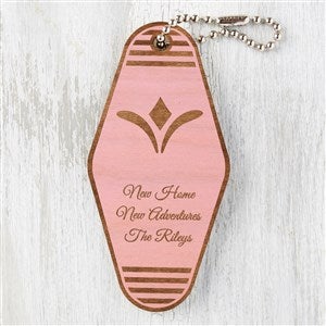 New Home Personalized Wood Motel Keychain - Pink Stain