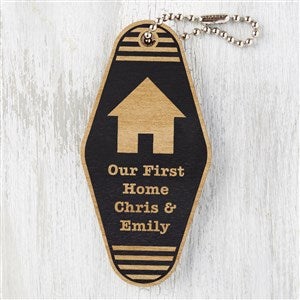 New Home Personalized Wood Motel Keychain - Black Poplar