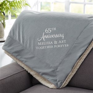 Anniversary Text Embroidered 60x72 Grey Sherpa Throw