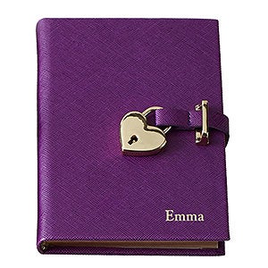 Personalized Leatherette Heart Lock Journal - Purple