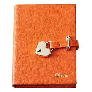 Personalized Leatherette Heart Lock Journal - Orange