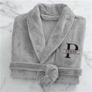 Lavish Last Name Embroidered Fleece Robe - Grey