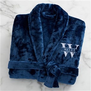 Lavish Last Name Embroidered Fleece Robe - Navy - Unique Wedding & Anniversary Gifts